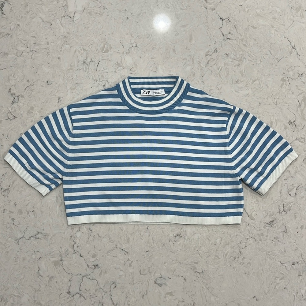 Zara blue and white crop top